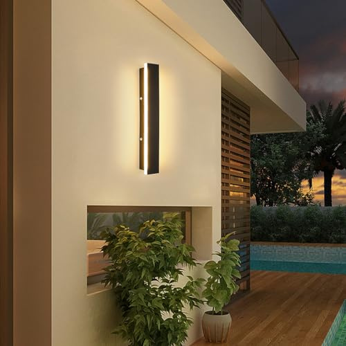 Mikeru Outdoor Modern Wall Light, 30cm Black Minimalist Long Wall Lamp with 3000K Warm White Light, IP65 Rainproof Outside Porch Wall Fixture for Patio Garage, Living Room