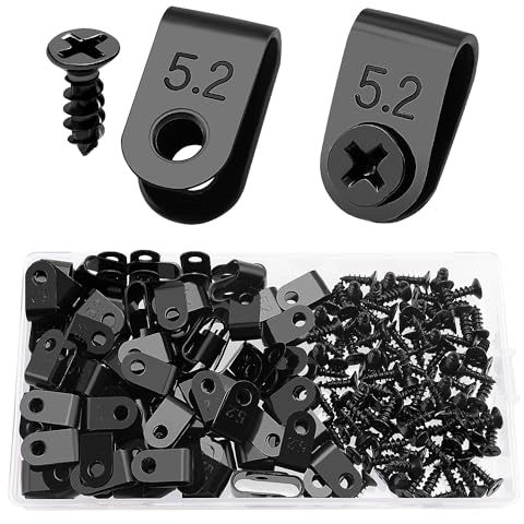 VooGenzek 100 Stück 5.2mm (1/5 Zoll) Nylon U-Type Kabelhalter, Cable Clip Drahtklemme mit 100 Stück Schrauben, für Drahtmanagement (Schwarz)
