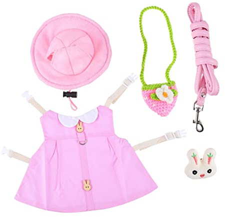 Beavorty Pet Bunny Costume Set with Leash Hat Brooch and Hanging Bag Soft Vest for Pets Like Hamsters and Guinea Pigs for Dress up and Special Occasions