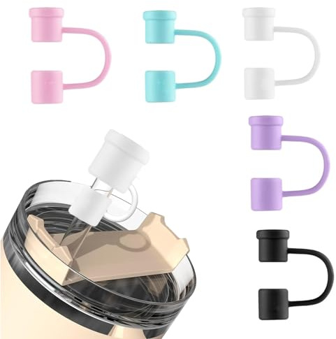 ZHCIHO 5Pcs Straw Cover for Stanley Cup, Straw Covers Compatible with 30&40 Oz Tumbler with Handle, Reusable Silicone Straw Topper