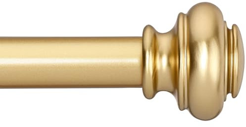 SIMEWIN Heavy Duty Curtain Rods for Windows 48 to 84 Inches, 1 Inch Gold Curtain Rod for Bedroom, Living Room, Patio, Kitchen, Adjustable Curtains Rods with Classic Finials, Gold Finishing