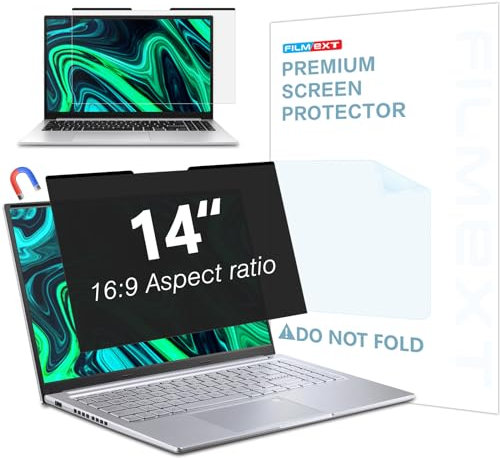 FILMEXT Magnetic Laptop privacy screen 14 inch for 16:9 Widedisplay, Removable Laptop Privacy Screen Shield Anti Glare Blue Light Filter for HP/Dell/Acer/Lenovo/Asus