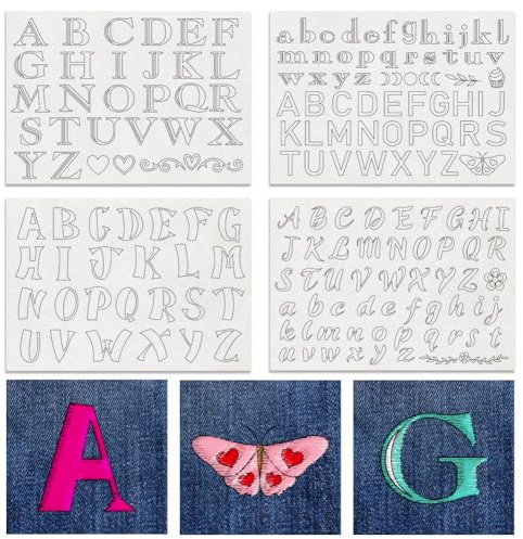BENECREAT 4 Blatt 165 STK Alphabet Wasserlösliche Handnähstabilisatoren, Stickvlies Zum Abreißen, Buchstabensymbole, AZ, Schnitzt, Hemden, Mäntel, Taschen, Handtücher
