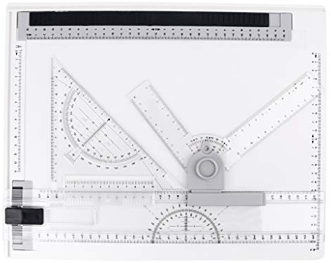 JSGHGDF A4 Zeichenbrett, Zeichentisch, multifunktionaler Zeichenbretttisch mit klarem Lineal, verstellbares Messsystem, kompakt, 37 x 29 cm