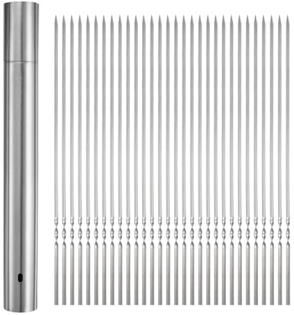 sourcing map 100 Stück Metallspieße 40 cm x 5 cm, Edelstahl, flache Stäbchen, wiederverwendbar, Grillspieße, Outdoor-Grillstab mit Rohraufbewahrung für Fleisch, Garnelen, Obst, Gemüse