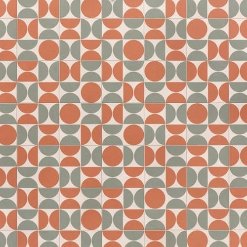 Retro Patterned Vinyl Flooring Roll Vintage Stone Mosaic Tile Effect Felt Backed Lino Flooring Colourful Hallway Kitchen Bathroom Vinyl Sheet 2m 3m Width 2m To 8m Length (Coral Cove, 6m x 3m)