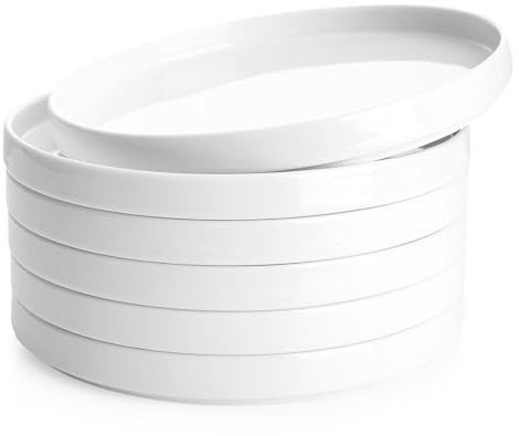 Sweese Porcelain Flat Dessert Plates Set of 6-7.8 Inch Salad Plates for Kitchen, Small Appetizer, Small Dish Set, Microwave & Dishwasher Safe, Scratch Resistant - Elegant White Glaze
