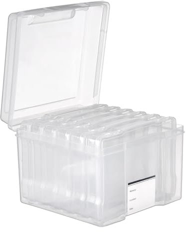 MATANA - 2 5x7 Clear Photo Storage Box & Crafts Organisers, Including 12 Cases & Labels - For 1200 Family Photos, Memories, Stationary, Arts, Toys, Garden Seeds (Clear, 2 Pack)