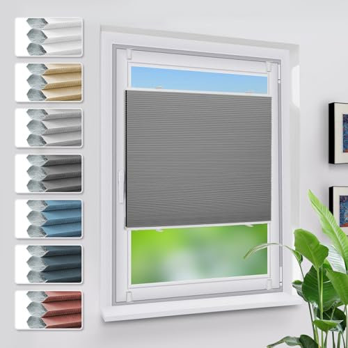 Grandekor Verdunklungsplissee Wabenplissee ohne Bohren Weiß-Dunkelgrau 80x130cm (BxH) Klemmfix Plissee ohne Bohren Verdunkelung Thermo Rollo Wärmedämmung, Privatsphäre - & Sonnenschutz