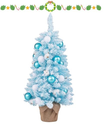 KOMFOTTEU 90 cm Künstlicher Weihnachtsbaum, Tisch Christbaum mit 24 dekorativen Kugelornamenten & 12 natürlichen Wattekugeln, Tannenbaum für Haus, Büro