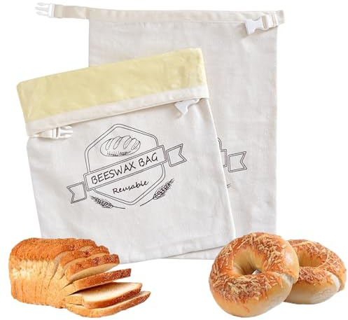 NEODUOS Bienenwachs-Brotbeutel für Sauerteig - Wiederverwendbare Brotbeutel für selbstgemachtes Brot (2er-Pack) - XL Baumwoll-Bienenwachsbeutel