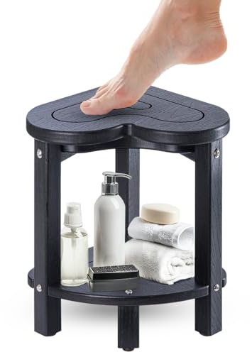 UHA Eck-Duschhocker für Innendusche, wasserdichte Eck-Duschbank, HDPE-Kunststoff, Badezimmerbank, höhenverstellbar, Eckstuhl für Rasierbeine, Aufbewahrungsregal, rutschfeste Füße, Schwarz