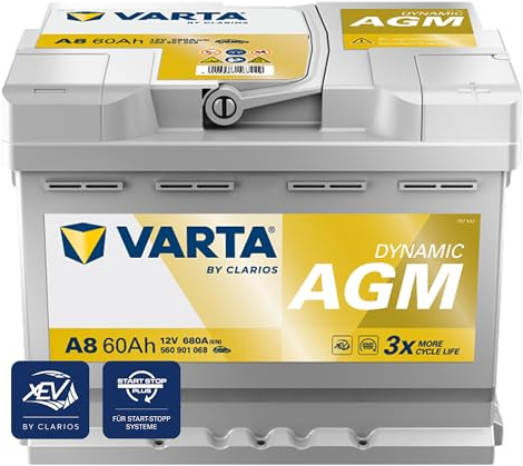 VARTA Automotive DYNAMIC AGM (A8) 12V 60Ah 680A - Batteria auto al piombo-acido per sistemi start-stop e xEV - Batteria di avviamento per fabbisogno energetico più elevato - senza manutenzione