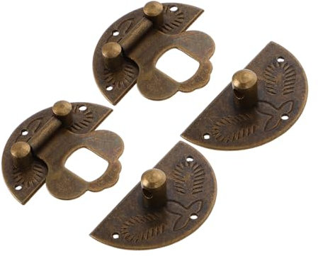 TOPBATHY 2pcs Vintage Brass Latch Round Jewelry Box Hardware Jewelry Box Hinge and Latch for Cabinet Shiny Finish Easy Install