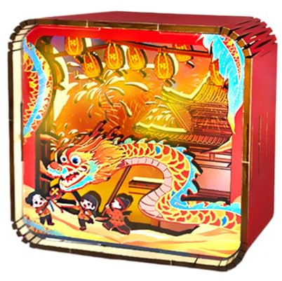 Puzzle en bois Veilleuse ,Puzzle en bois avec veilleuse - Lumière de Noël décorative - Veilleuse LED pour adultes et adolescents, lampe de chevet artistique avec puzzle de danse du dra