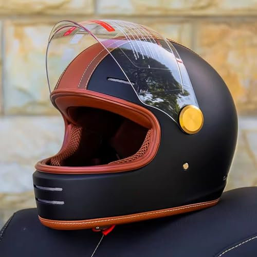 OZXDKJ Vintage Motorrad Lokomotive Helme, Motorrad Motocross Helme, Motorrad Integralhelme Herren Damen, Mit Visier Motorrad Klapphelme, DOT/ECE-Zulassung Motorradhelm Für ATV Utv,M(54-57CM),AA