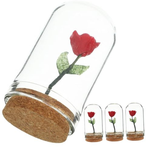 Ciieeo Miniature Rose in Glass Dome 4 Pack Miniature Flower Decor for Tiny House Miniature Plants
