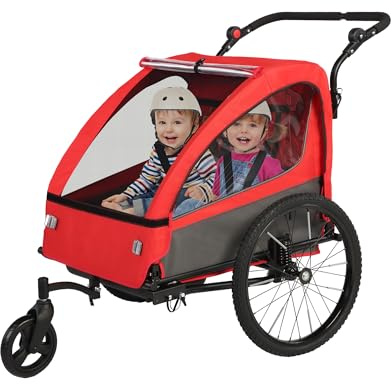 Sepnine 2-in-1 Kids Bike Trailer and Stroller with Suspension – Bike Trailer for 1 to 2 Children, Jogging Function, Foldable, 5-Point Harness, Spacious Storage, with Bug Screen and Weather Shield