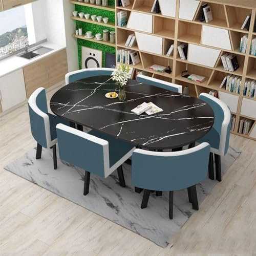 Modernes Büro-/Konferenz-/Esstisch-Set für 6 Personen, ideal für Küche, Konferenzraum, Verhandlungstisch und Konferenztisch, platzsparendes Design, Tintenblau