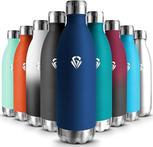 Edelstahl Trinkflasche, 1L Thermosflasche, BPA-Frei, Wasserflasche Sport, Auslaufsicher Wasserflasche, Trinkflasche Kohlensäure Geeignet, Thermoskanne für Gym, Fitness, Fahrrad