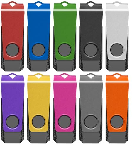 TEWENE USB Stick 8GB 10 Stück Set, USB 3.0 Rotate Flash Drive | Inklusive Schlüsselanhänger und Aufklebern, 360° drehbares Gehäuse, weitgehend kompatibel, erhältlich in 10 Farben