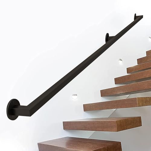 Corrimano in ferro battuto in metallo nero - Corrimano per scale da parete per scale interne, corrimano industriali con supporto, corrimano per scale