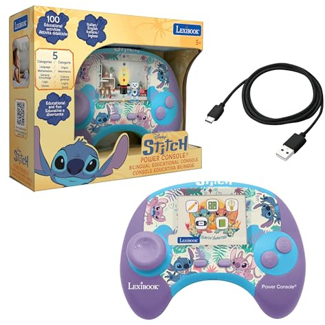 Lexibook, Disney Stitch, Power Console®, console educativa bilingue con 100 attività, INGLESE/ITALIANO, JCG100Di5
