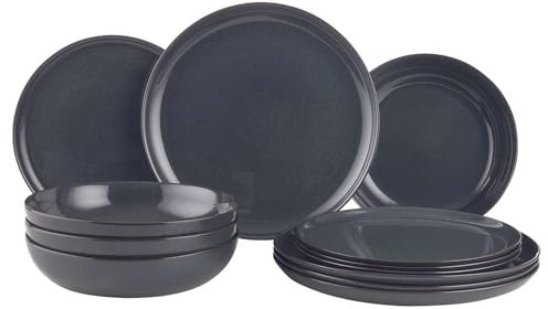 BUTLERS Geschirrset 4 Personen NATIVE Steinzeug Geschirr Set 12-tlg. Tafelservice | Pastateller 21cm Teller 23cm Speiseteller 27cm | Modern & Natürlich | Mikrowellen- & spülmaschinenfest