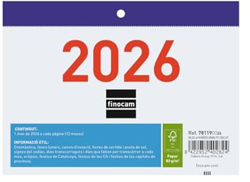 Finocam Wandkalender mit großen Zahlen 2026 Monat Ansicht Januar - Dezember (12 Monate) | Kalender 2026 | Monatsplaner | Rock 2026 - Katalanisch