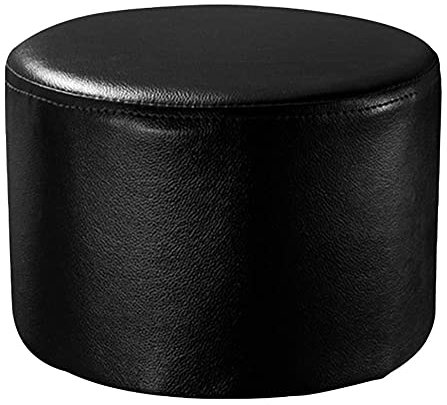 GUIXAN Leder Gepolsterter Runder Pouf Ottoman, Pouf Fußhocker Massivholz Leder Wohnzimmer Couchtisch Kleine Bank-schwarz 29x29x19cm(11x11x7inch)