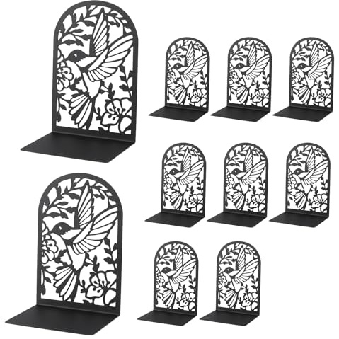 10 Stück Metall Bücherhalter Bookends, Schwarz Buchstütze Bücherregal Büro | CHUENKUK 17,5 x 12 x 9 cm Vogel Design für Bücher und Regale, Büro und Zuhause