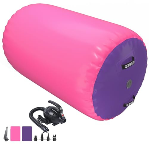 DOBESTS Luftrulle, uppblåsbar luftskoter, gym lufttrumma luftrullar, gymnastikmatta, tumbling-matta, yogarulle med pump för träning, rosa lila, 120 x 90 cm