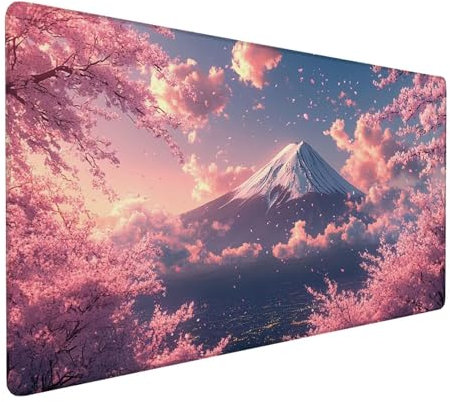 Tapis de Souris Rose Tapis de Souris Gamer Mont Fuji Grande Mousepad 900x500x3mm Mouse Pad Base en Antidérapante avec Coutures sur Les Bords pour PC, Ordinateur, Travail, Cadeaux pour Hommes XZ-289