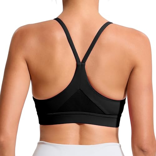 Hioffer Mid Impact Molded Cup Cross Back Sports Bras for Women Shock Absorber Support Padded Backless Tank Top Bra Yoga Gym Black