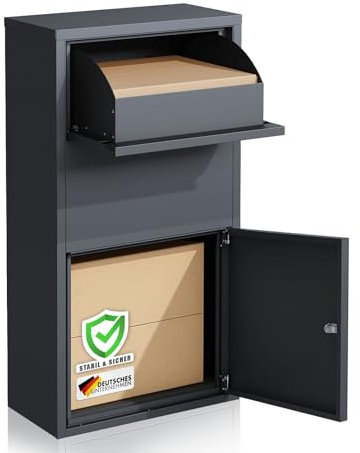 Floordirekt Briefkasten und Paketbox rostfrei und massiv, Paketbriefkasten XXL, Standbriefkasten modern, Paketkasten mit Zylinderschloss, Postbox Clement