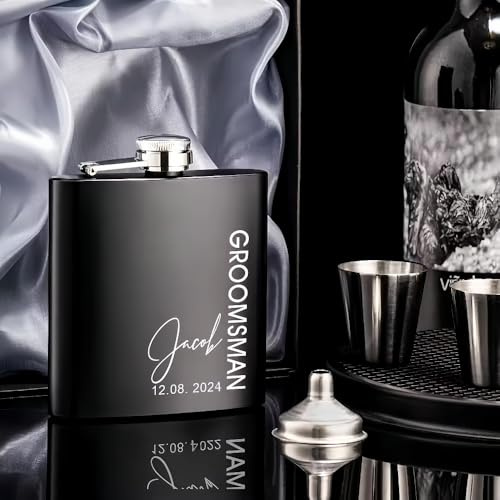 Flasque Personnalisée, Flasque À Whisky En Acier Inoxydable, Gravée Des Noms Et De La Date. Cadeaux De Mariage Pour Les Huissiers, Les Garçons D'honneur, Le Marié Et Le Père De La Mariée