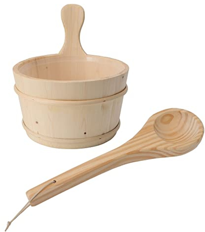 Seau de sauna et ensemble de louches, accessoire à versement d'eau, look en bois avec doublure intérieure, pour une utilisation des hammams