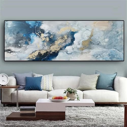 Canvastavla Abstrakt Landskap Modern Vitguld Linje Posters och Tryck Väggkonst Tavlor för Vardagsrumsinredning 50x150cm Ramlös