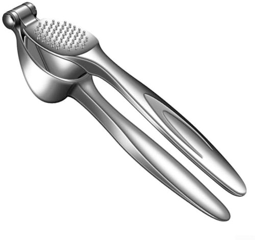 Stainless Steel Garlic Press Crusher Squeezer Masher Mincer Manual Kitchen Tool with Large Capacity Cabin for Multiple Cloves Dishwasher Safe Clean No Clogging Design