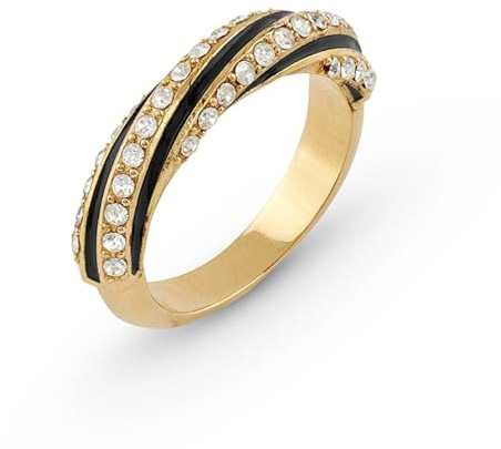 GUESS Damenring Enamel Twisted Schwarz/Gold JUBR05384JWYGBK