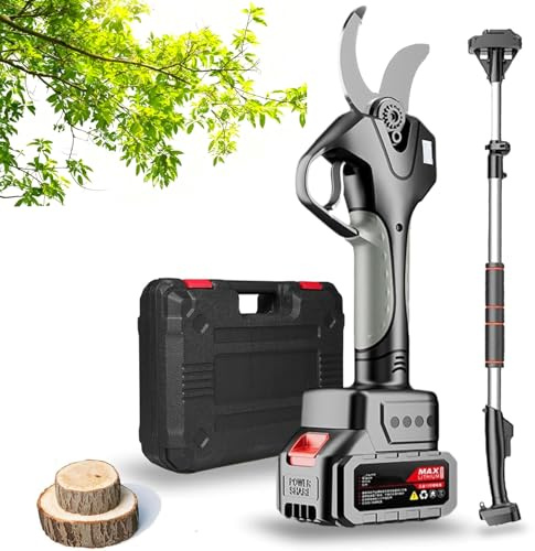 ZHIGUANYUN Forbici da potatura elettriche, telescopiche e Senza Fili da 50 mm con Asta da 2,1 m e 2 batterie da 4500 mAh, per vigneti, uliveti e Giardinaggio