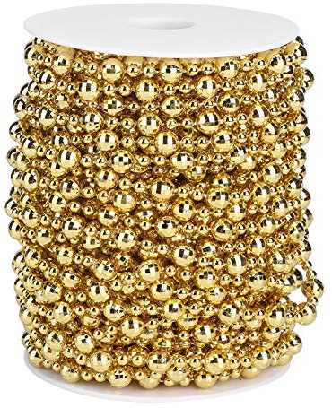 20 m Perlengirlande für Weihnachtsbaum, Weihnachtsbaumperlen, Bastelschnur, Kunstperlen, Dekoration für Hochzeit, Party, DIY (Gold)