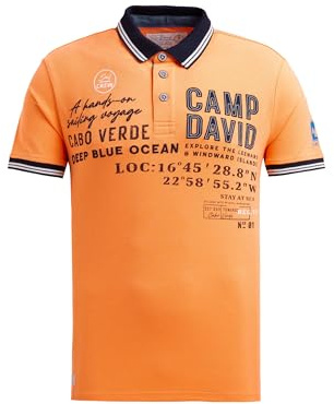 Camp David Herren Pikee-Polo mit Label-Applikationen Sunrise Neon, L