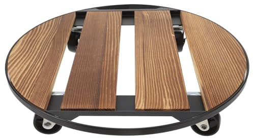 Kisangel Supporto per Piante in Legno con Ruote Girevoli 360° Base Rinforzata Portavaso Rotondo 35X35 CM Carrello per Fiori per Interno ed Esterno Vassoio Mobile per Giardino e Patio