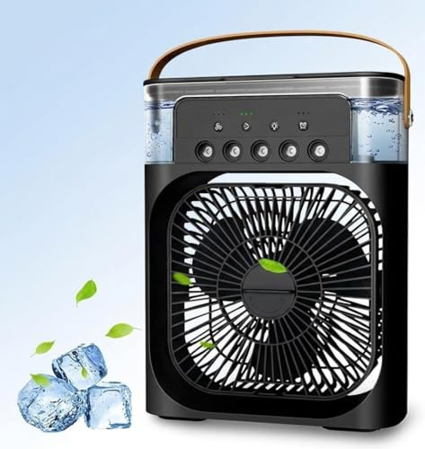 Ventilador de Aire Acondicionado Portátil, 4 en 1 Mini Ventilador Personal con Pulverizador de Agua, 3 Velocidades, Enfriador Evaporativo, para Casa, Oficina, Habitación (Black)