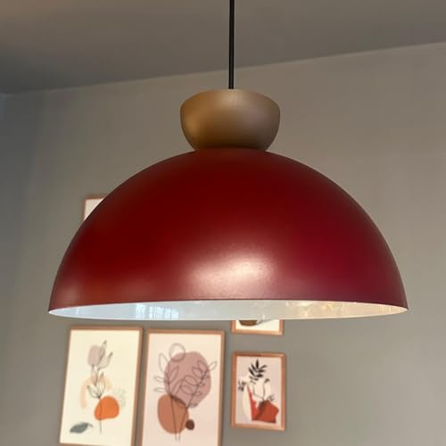 bamyum Yimpi Hängelampe Ø30 cm, Pendelleuchte Vintage, Industrial aus Metall E27, Wohnzimmerlampe Hängend, Esstisch, Küchenlampe Burgunderrot