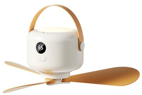 Kingke Ventilador colgante silencioso con iluminación LED, flujo de aire de baja potencia, camping, crucero, uso en interiores y exteriores, silencioso, alimentado por USB, ventilador de techo con luz