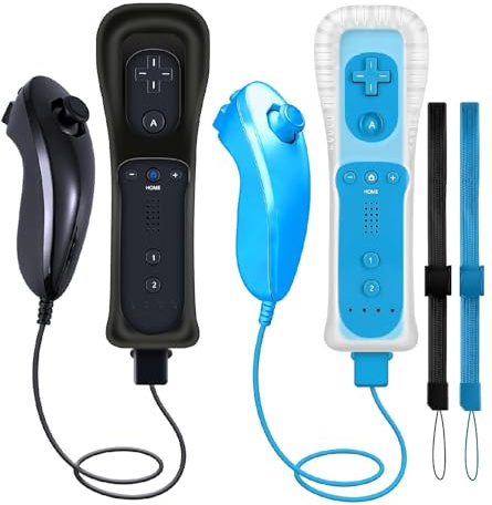 WKOLF Lot de 2 jeux de 8 télécommandes de rechange pour consoles Nintendo Wii/Wii U avec Motion Plus, 2 pièces (télécommandes + joysticks analogiques + coque en silicone + dragonne)