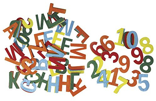 RAYHER HOBBY 5324549 - Filz-Buchstaben und Zahlen, 5 Farben, 4 cm, circa 230 Stück, gemischt