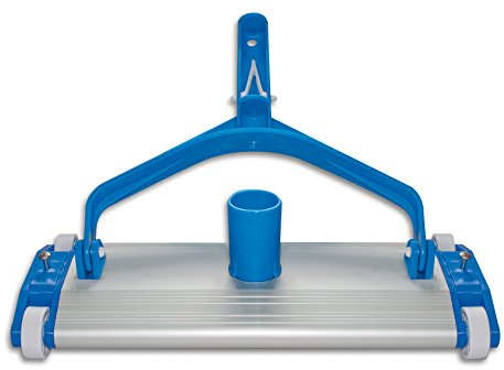 Productos QP 500340C Limpiafondos Metálico, Limpiador Manual de Piscinas, Cepillo de Nylon, 4 Ruedas Fijación Clip, Azul, Ancho: 335 mm